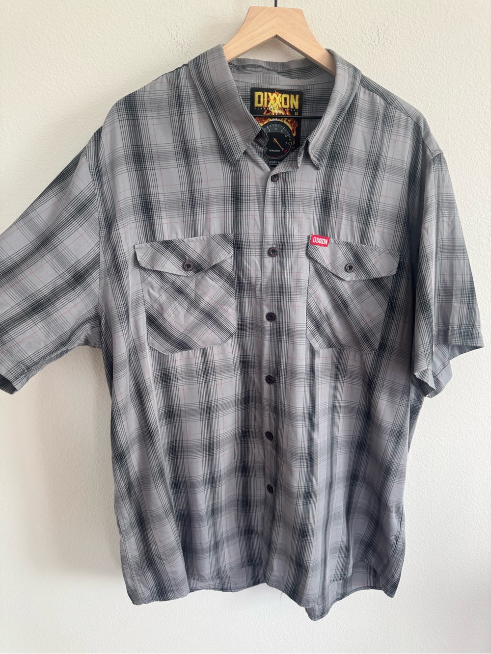 DIXXON Men’s The Limiter Bamboo Blend Flannel Shirt Gray Plaid Short Sleeve 2XL